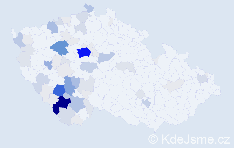 Příjmení: 'Kubička', počet výskytů 281 v celé ČR