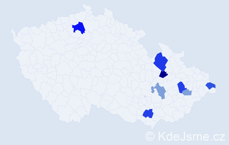 Příjmení: 'Kacar', počet výskytů 20 v celé ČR