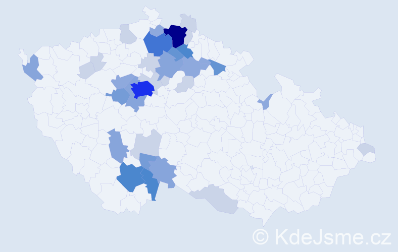 Příjmení: 'Havle', počet výskytů 102 v celé ČR