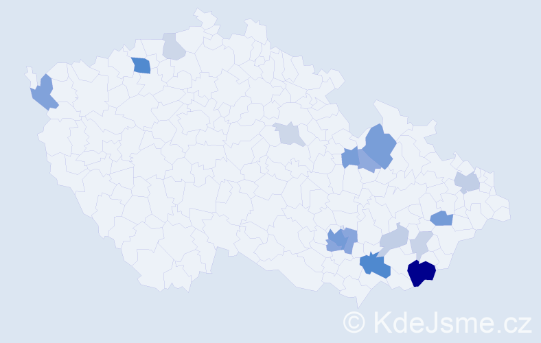 Příjmení: 'Mikliš', počet výskytů 46 v celé ČR