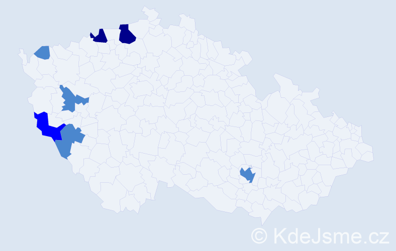 Příjmení: 'Temcsák', počet výskytů 12 v celé ČR