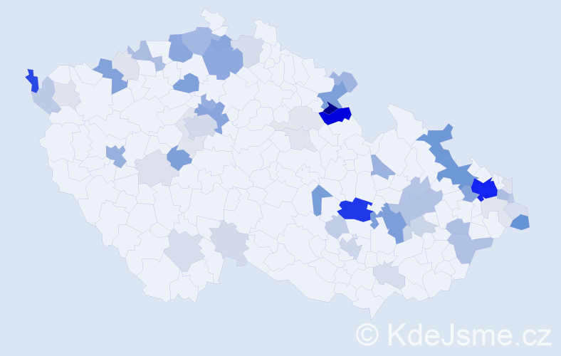 Příjmení: 'Komár', počet výskytů 219 v celé ČR