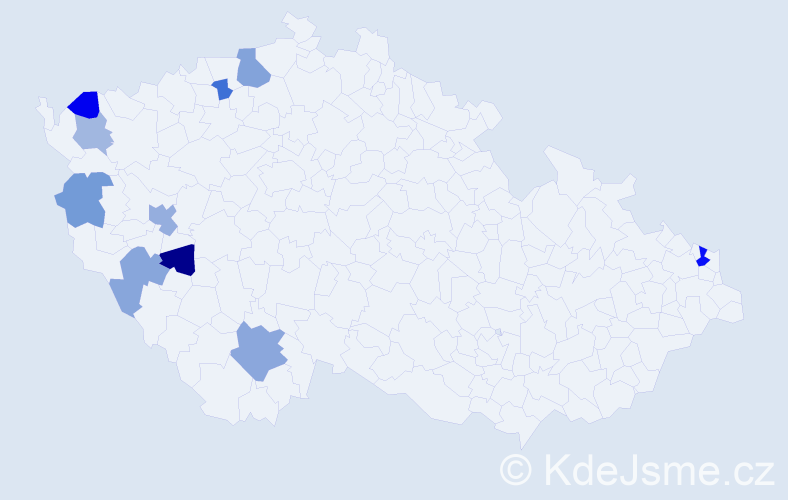 Příjmení: 'Kovácsik', počet výskytů 15 v celé ČR