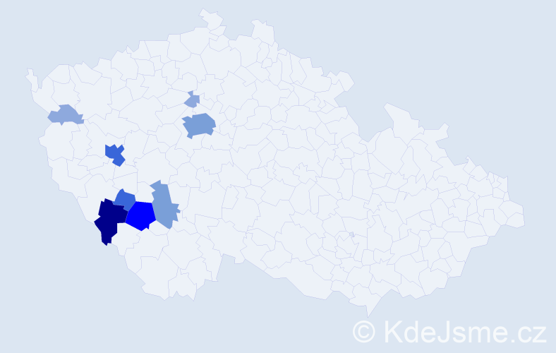 Příjmení: 'Toucha', počet výskytů 26 v celé ČR