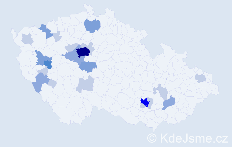 Příjmení: 'Kračmerová', počet výskytů 55 v celé ČR