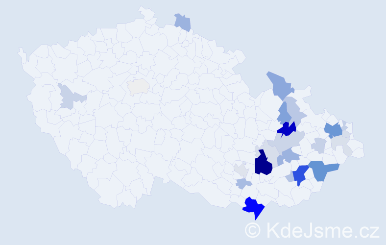 Příjmení: 'Vidlář', počet výskytů 84 v celé ČR