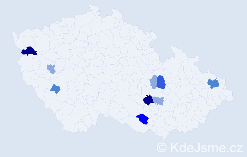 Příjmení: 'Kurbelová', počet výskytů 24 v celé ČR