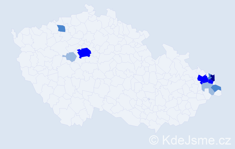 Příjmení: 'Fujak', počet výskytů 21 v celé ČR