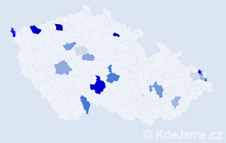 Příjmení: 'Brečka', počet výskytů 31 v celé ČR
