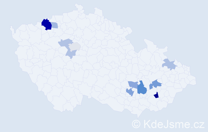 Příjmení: 'Mitev', počet výskytů 25 v celé ČR