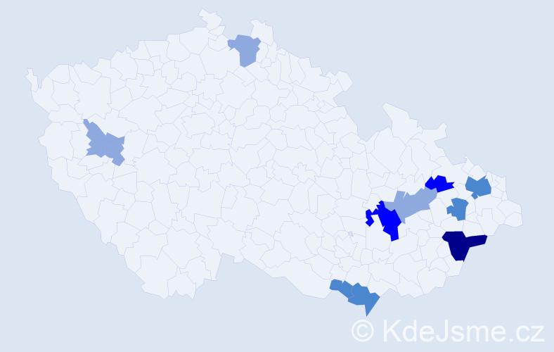 Příjmení: 'Paprstka', počet výskytů 25 v celé ČR