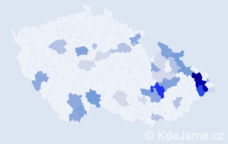 Příjmení: 'Kubalák', počet výskytů 132 v celé ČR