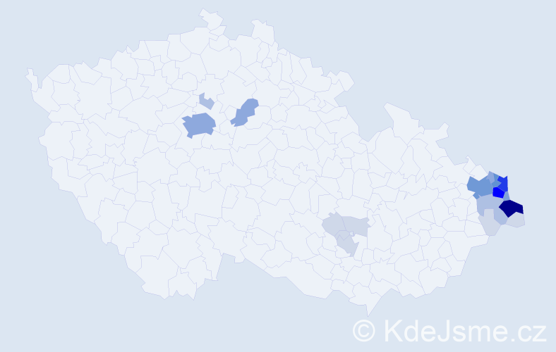Příjmení: 'Malysz', počet výskytů 71 v celé ČR