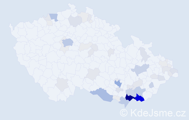 Příjmení: 'Pavková', počet výskytů 264 v celé ČR