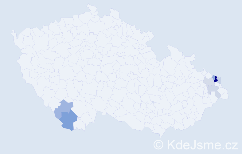 Příjmení: 'Jeziorský', počet výskytů 16 v celé ČR