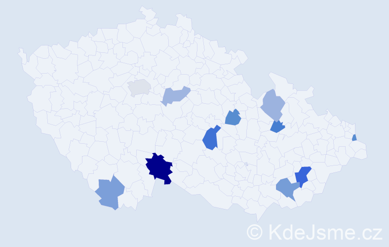 Příjmení: 'Vrabčeková', počet výskytů 20 v celé ČR