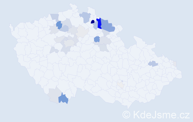 Příjmení: 'Udatný', počet výskytů 97 v celé ČR