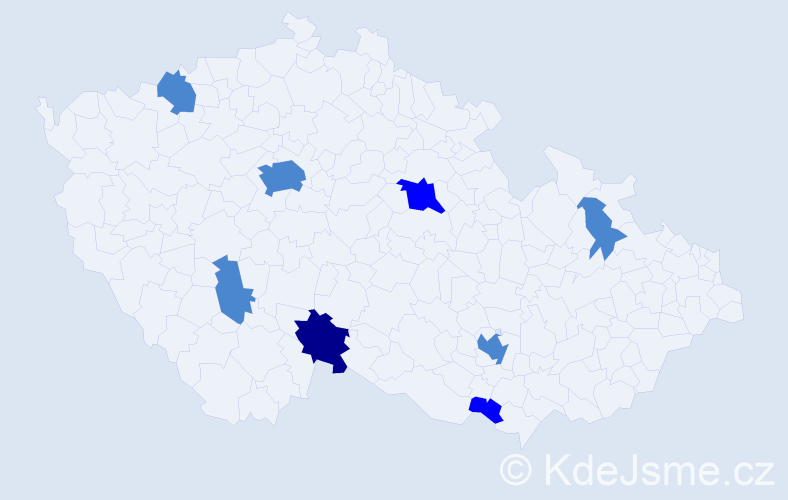 Příjmení: 'Kubičko', počet výskytů 12 v celé ČR