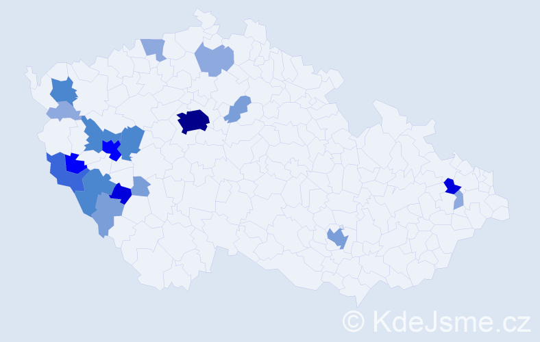 Příjmení: 'Končalová', počet výskytů 57 v celé ČR