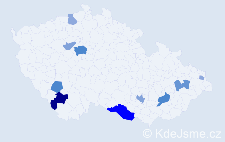 Příjmení: 'Hubr', počet výskytů 38 v celé ČR