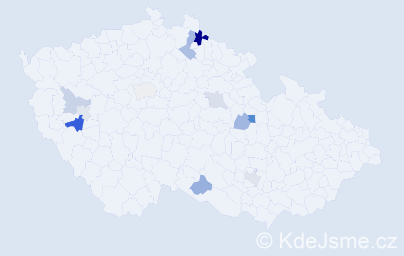 Příjmení: 'Haňák', počet výskytů 21 v celé ČR