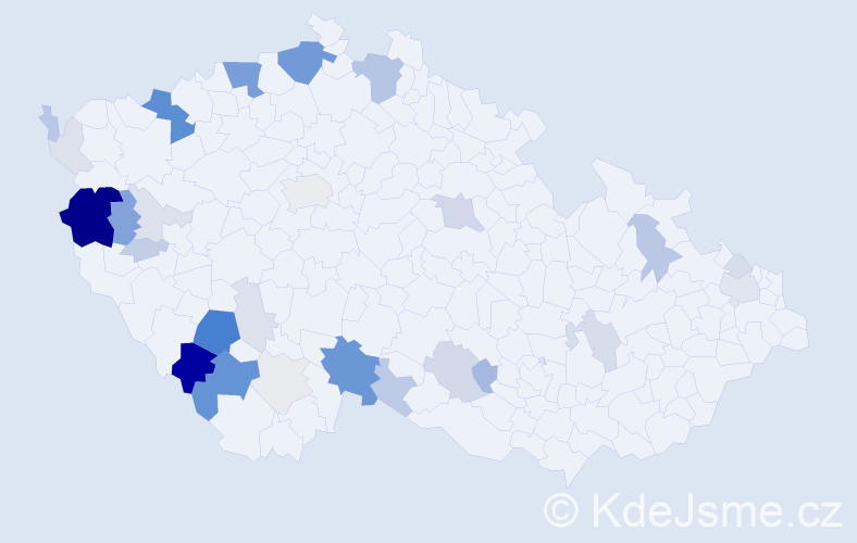 Příjmení: 'Zušťák', počet výskytů 115 v celé ČR