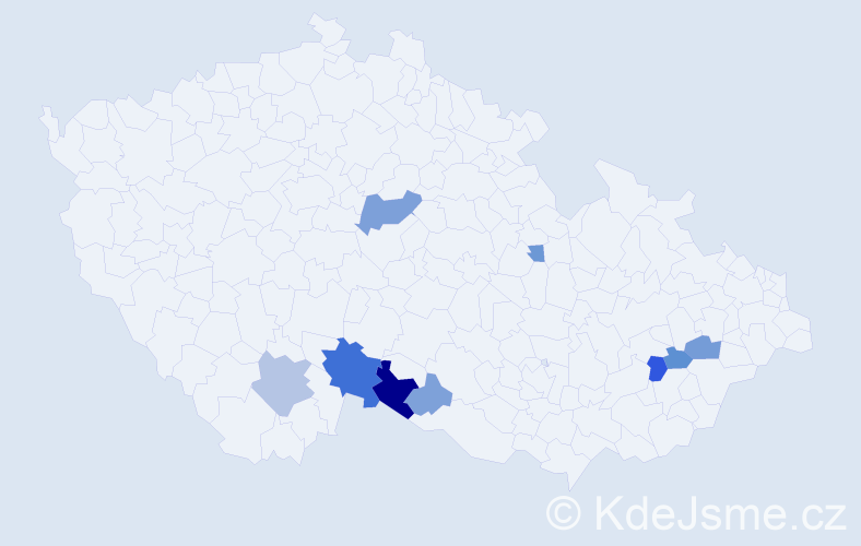 Příjmení: 'Bryolová', počet výskytů 19 v celé ČR