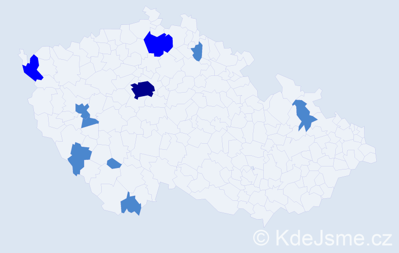 Příjmení: 'Szábová', počet výskytů 14 v celé ČR