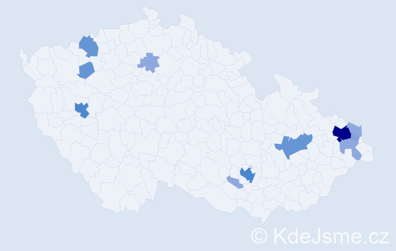 Příjmení: 'Pivovar', počet výskytů 33 v celé ČR