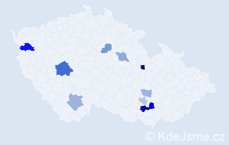 Příjmení: 'Rerychová', počet výskytů 22 v celé ČR