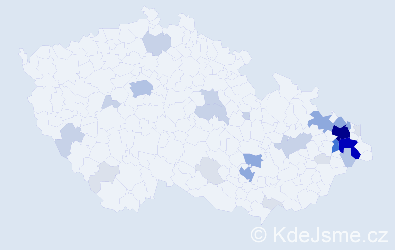 Příjmení: 'Kološ', počet výskytů 106 v celé ČR