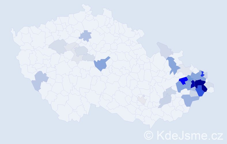 Příjmení: 'Kubošová', počet výskytů 146 v celé ČR