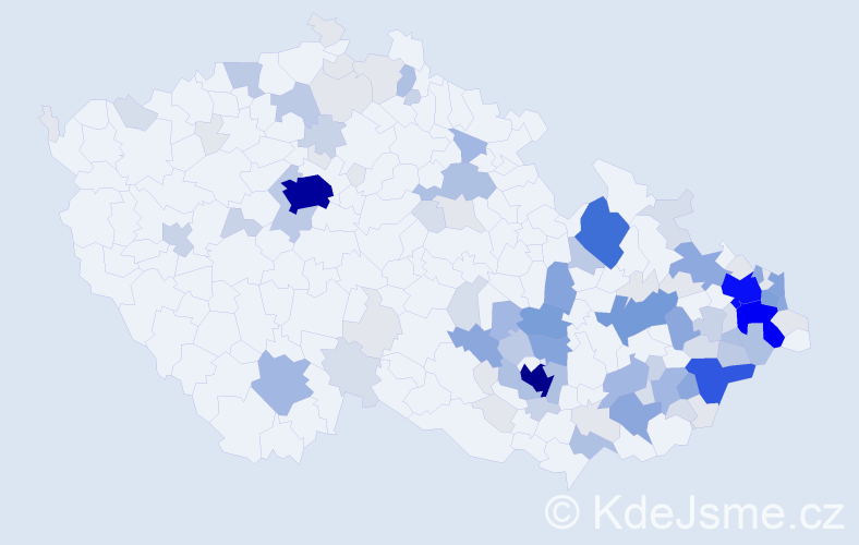 Příjmení: 'Mynář', počet výskytů 440 v celé ČR