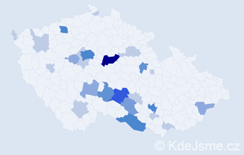 Příjmení: 'Bourková', počet výskytů 64 v celé ČR