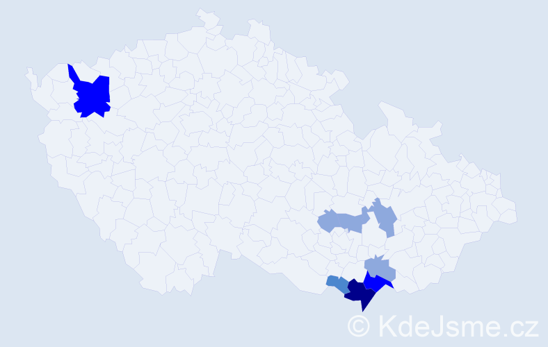 Příjmení: 'Poňuchálková', počet výskytů 21 v celé ČR