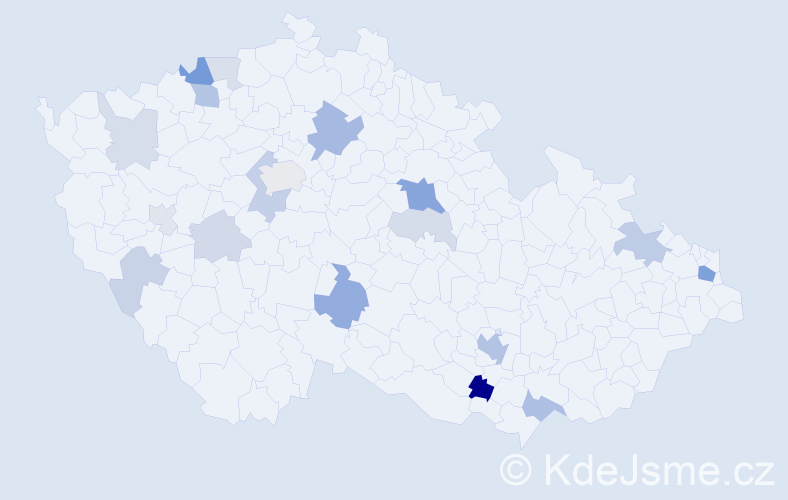 Příjmení: 'Laco', počet výskytů 45 v celé ČR