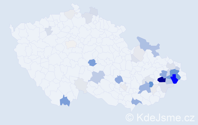 Příjmení: 'Blablová', počet výskytů 163 v celé ČR