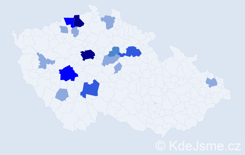 Příjmení: 'Pohořálek', počet výskytů 34 v celé ČR