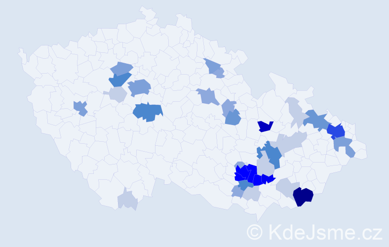 Příjmení: 'Májek', počet výskytů 121 v celé ČR