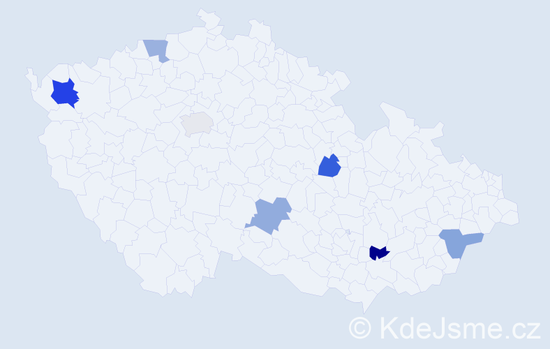 Příjmení: 'Zajačková', počet výskytů 9 v celé ČR
