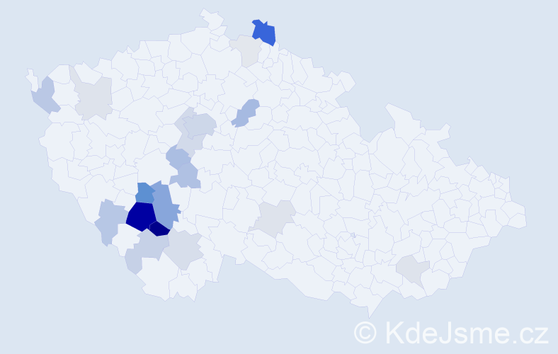 Příjmení: 'Přibová', počet výskytů 63 v celé ČR