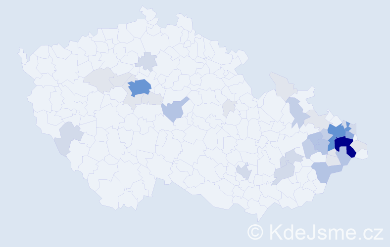 Příjmení: 'Kubošová', počet výskytů 144 v celé ČR