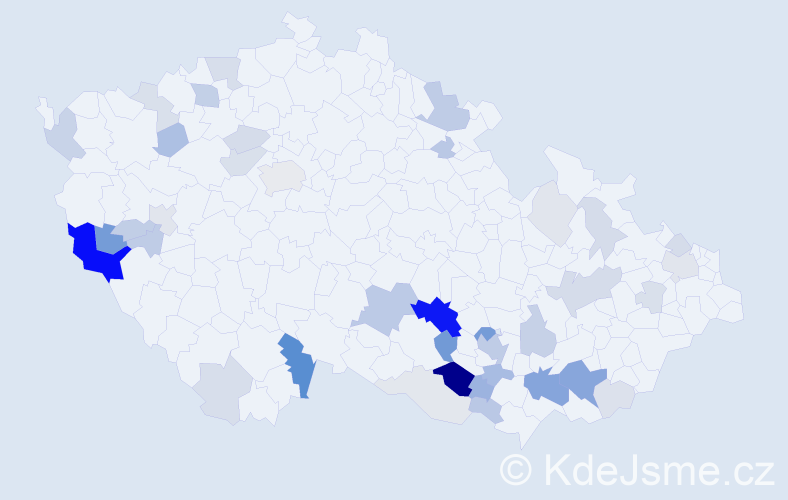 Příjmení: 'Kozina', počet výskytů 122 v celé ČR