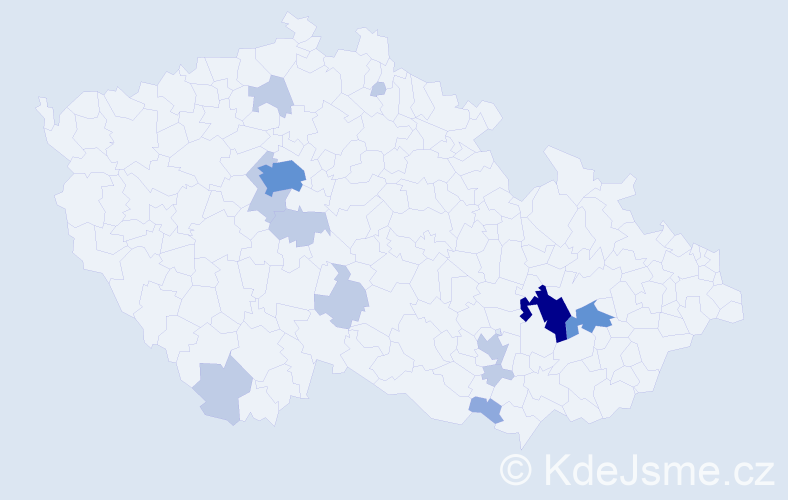 Příjmení: 'Crhanová', počet výskytů 28 v celé ČR