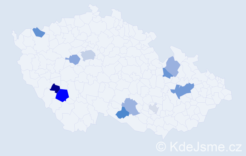 Příjmení: 'Konar', počet výskytů 19 v celé ČR