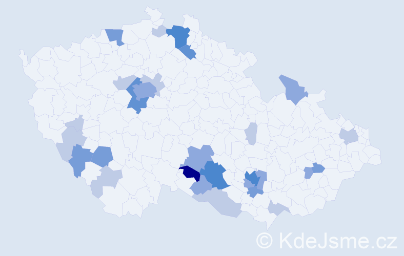 Příjmení: 'Tušerová', počet výskytů 70 v celé ČR