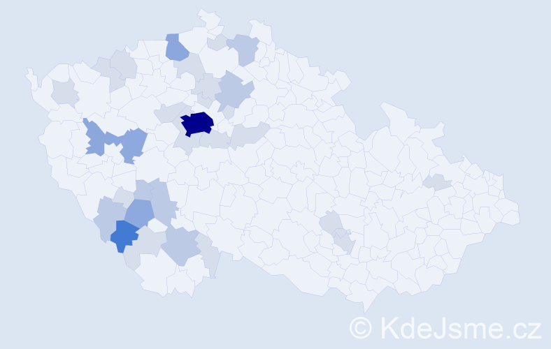 Příjmení: 'Kyznar', počet výskytů 74 v celé ČR