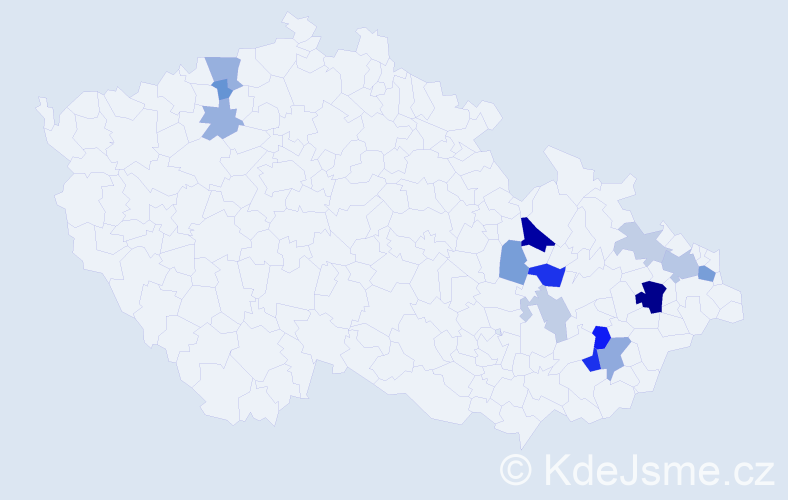 Příjmení: 'Uhlár', počet výskytů 32 v celé ČR