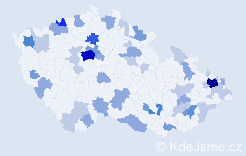 Příjmení: 'Vavrová', počet výskytů 120 v celé ČR