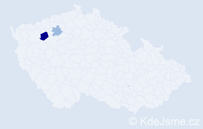 Příjmení: 'Prágner', počet výskytů 5 v celé ČR
